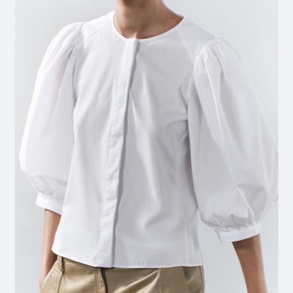 Zara White Puff Sleeve Blouse